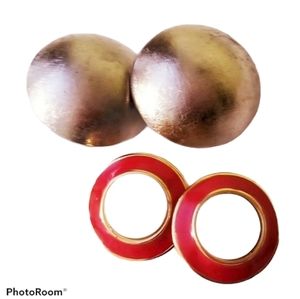 Lot Of Two: Button Earrings And Hammered Both Vintage